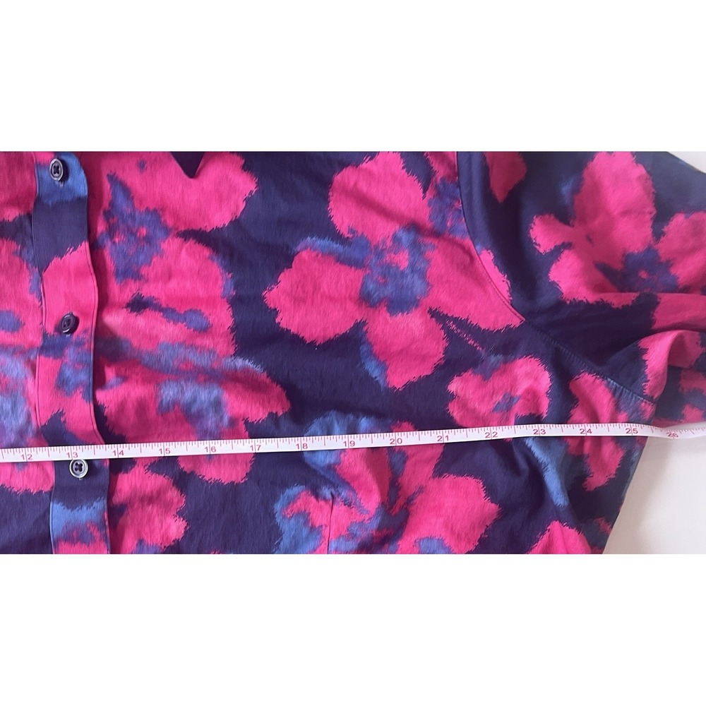 Foxcroft Women's XL Wrinkle Free Stretch Fitted Pink Blue Abstract Long Sleeve - Picture 7 of 7